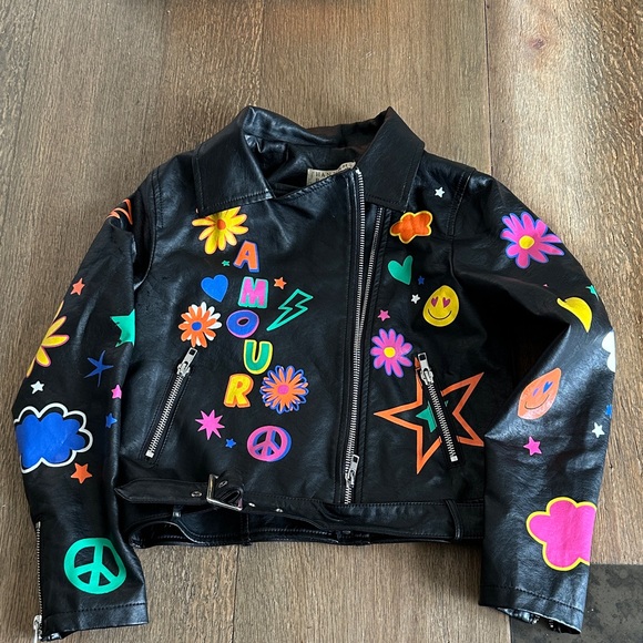 Hannah Banana Little Girls Colorful Amour Motto Faux Leather Jacket